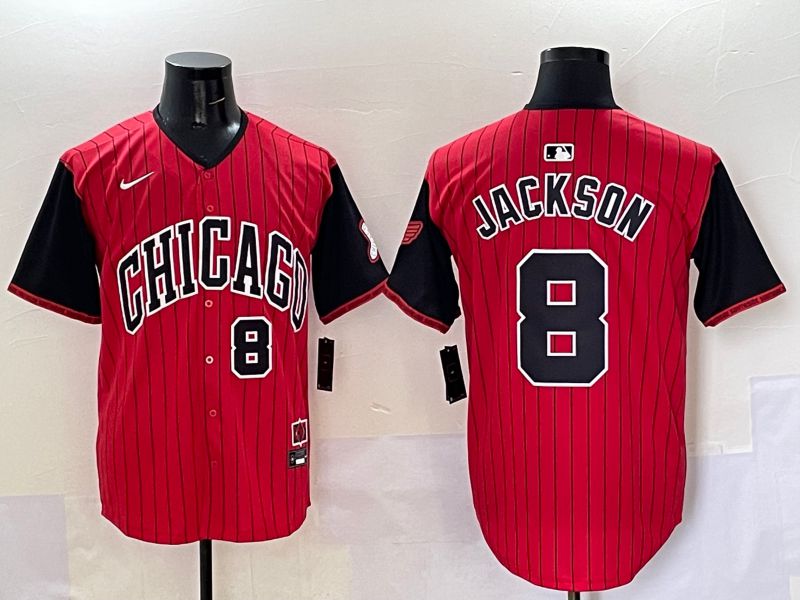 Men 2025 Chicago White Sox #8 Jackson Red Stripe Joint Name Nike MLB Jersey style 35